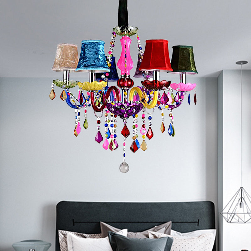 Kids 6-Light Glass Chandelier: Multi-Colored With Crystal Beads - Ideal For Kindergarten Pink / With