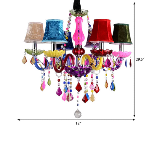 Kids 6-Light Glass Chandelier: Multi-Colored With Crystal Beads - Ideal For Kindergarten