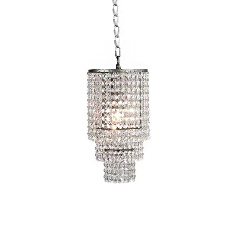 Luxurious Cylinder Pendant Light With Clear Crystal Beads - Ideal For Adult Bedroom Lighting