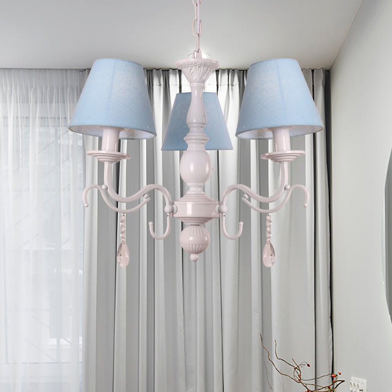 Modern Tapered Shade Baby Bedroom Chandelier With Crystal Accent - Metal Hanging Light 3 / Blue