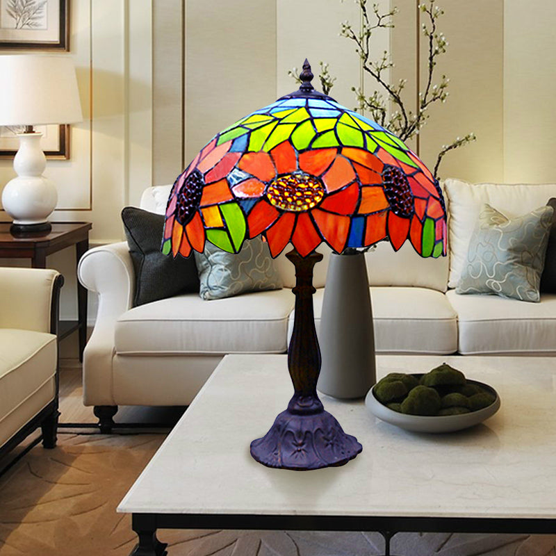 Tiffany Stained Glass Sunflower Accent Table Lamp - 1-Light Orange Ideal For Bedroom