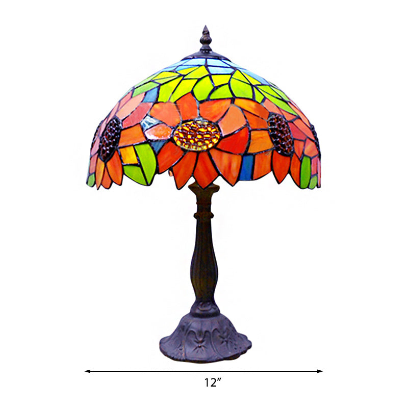 Tiffany Stained Glass Sunflower Accent Table Lamp - 1-Light Orange Ideal For Bedroom