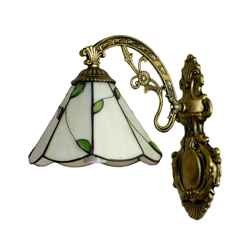 Retro Cone-Shaped Wall Sconce With Stained Glass And 1 Light For Stairway
