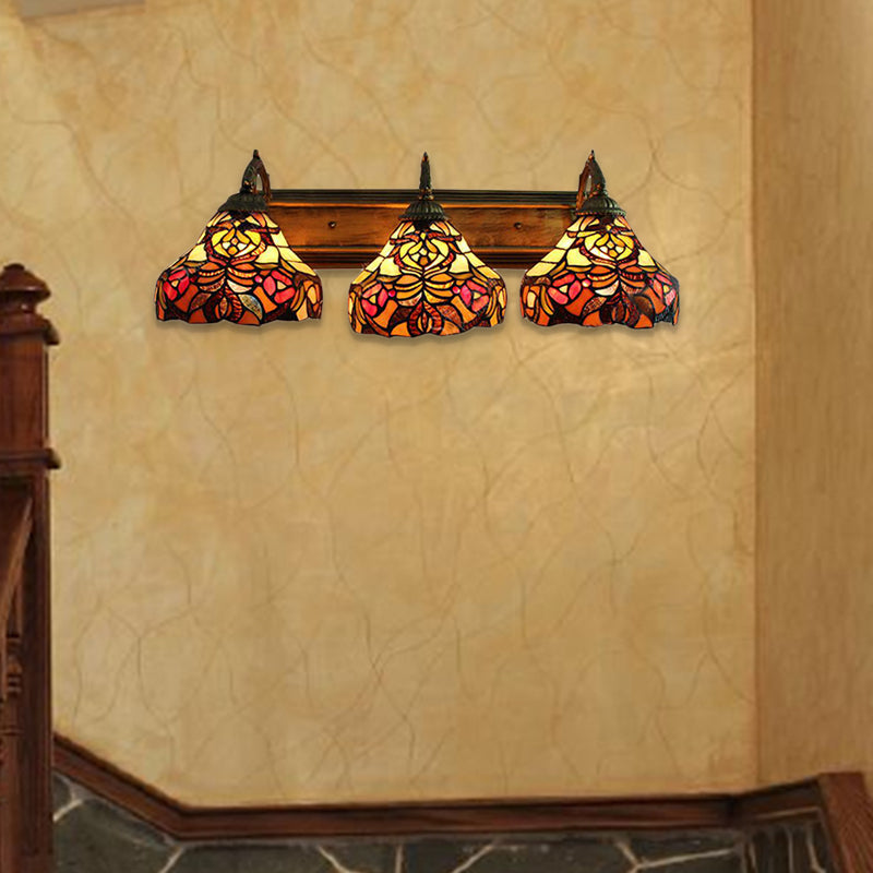 3-Light Stained Glass Flower Wall Sconces - Brass Tiffany Rustic Lamp Ideal For Hotels
