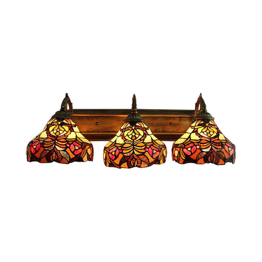 3-Light Stained Glass Flower Wall Sconces - Brass Tiffany Rustic Lamp Ideal For Hotels