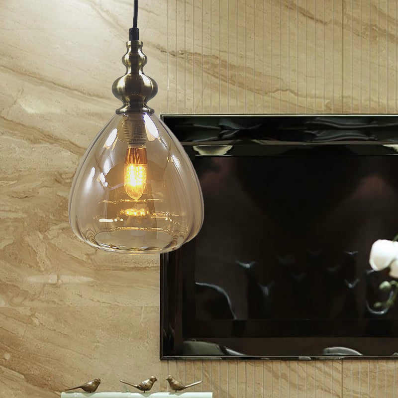 Modern Single Bulb Hanging Lamp: Pyramid Shade Restaurant Pendant Light in Amber/Clear/Smoke Glass