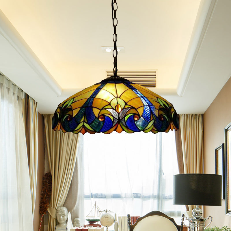 Tiffany Pendant Stained Glass Hanging Light - 18 Wide Adjustable Chains Ideal For Living Room