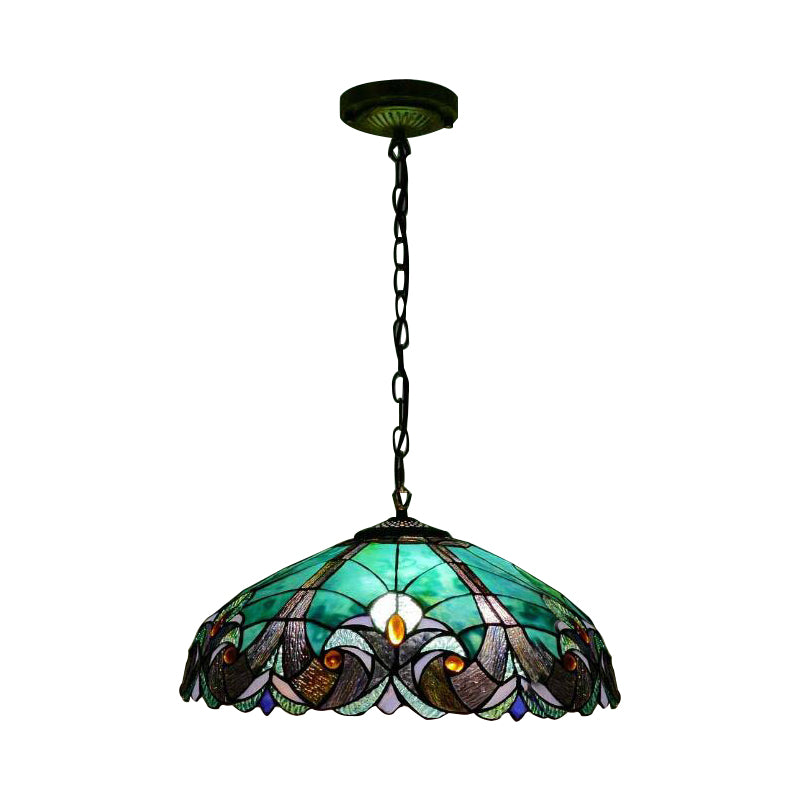 Tiffany Pendant Stained Glass Hanging Light - 18 Wide Adjustable Chains Ideal For Living Room