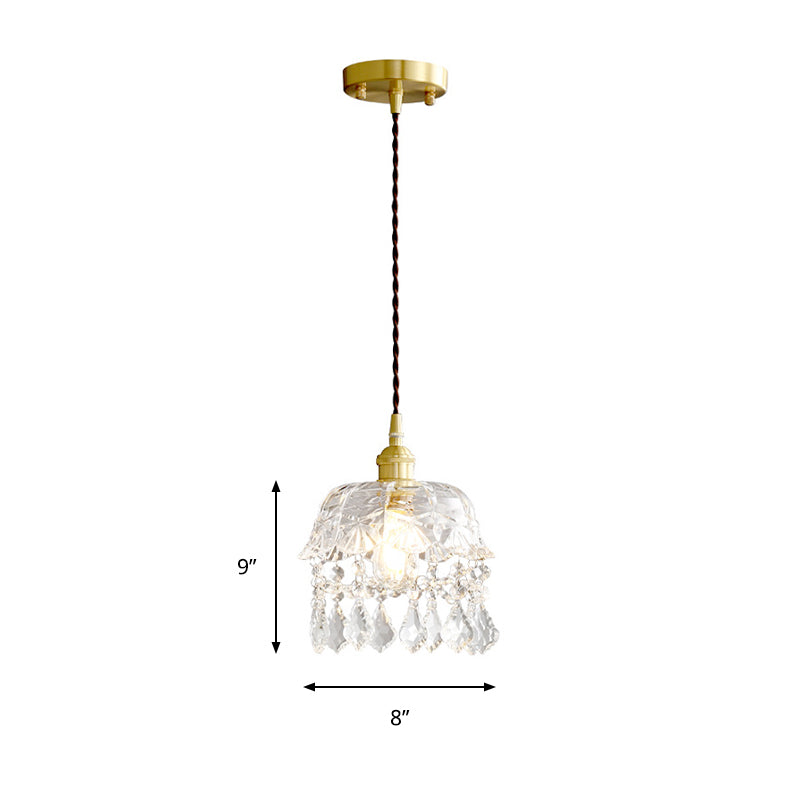 Modern Crystal Pendant Light with Stylish Domed Shade - Clear Glass Hanging Lamp for Restaurants