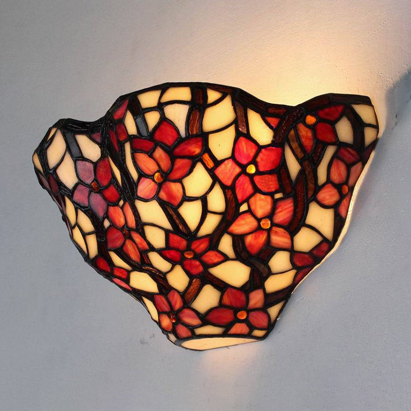 Stained Glass Tiffany Rustic Wall Sconce: Floral Front Door Light In Black & Red Black-Red