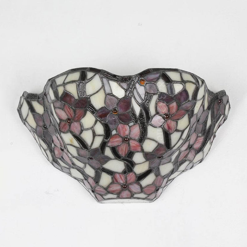 Stained Glass Tiffany Rustic Wall Sconce: Floral Front Door Light In Black & Red