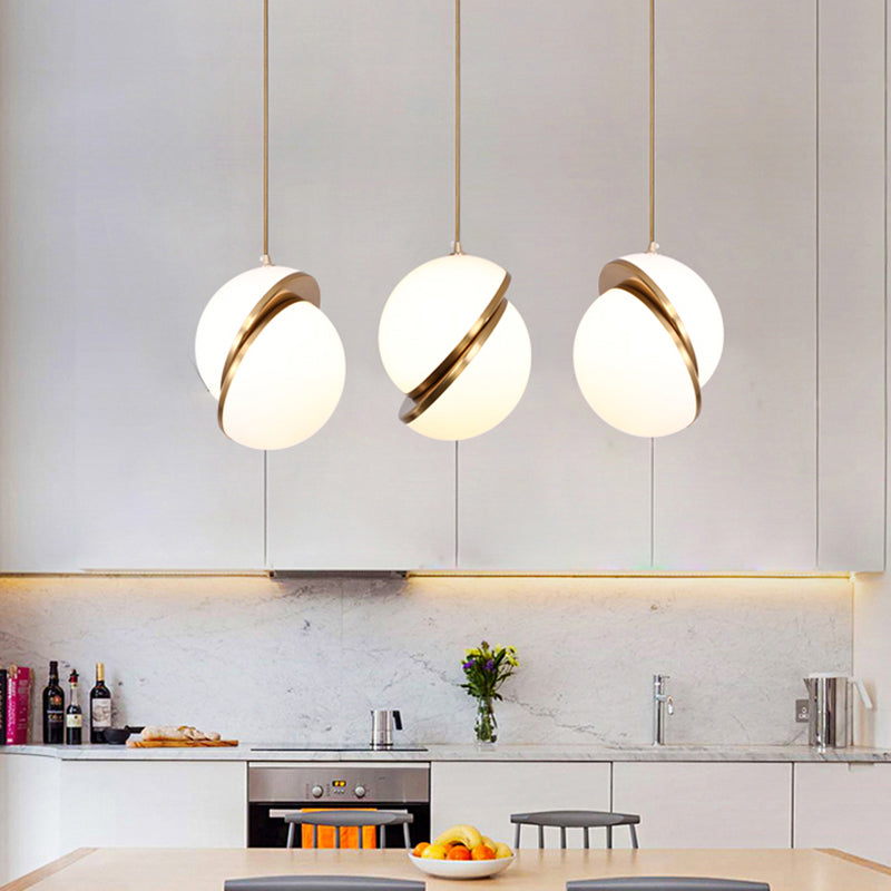 Frosted Glass Pendant Lamp in White – Contemporary 2-Hemisphere Design – Ideal for Restaurants