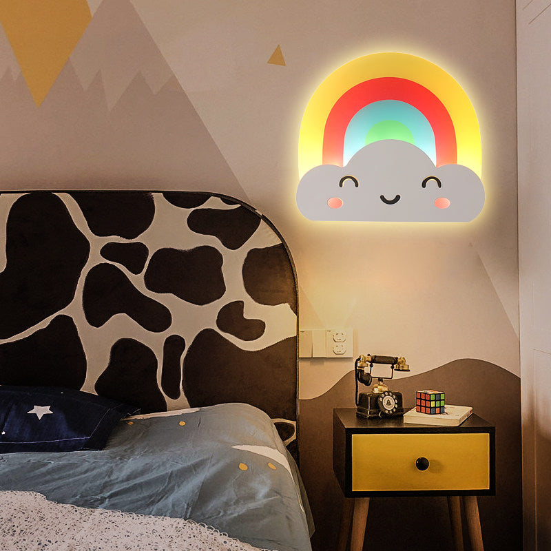 Rainbow Cloud Sconce Light: Acrylic Wall Lamp For Kids Bedroom Or Hallway Yellow-Red / White