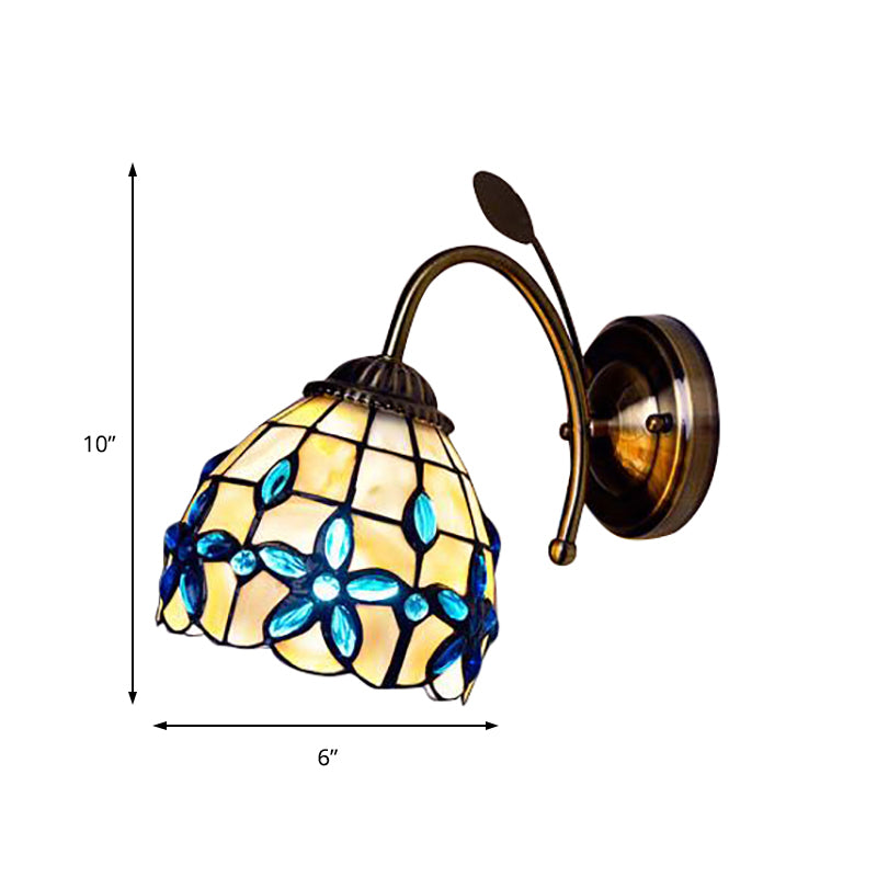 Shell Blossom Tiffany Wall Sconce With Leaf Single Bulb For Study Room - Light