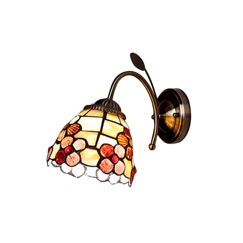 Shell Blossom Tiffany Wall Sconce With Leaf Single Bulb For Study Room - Light