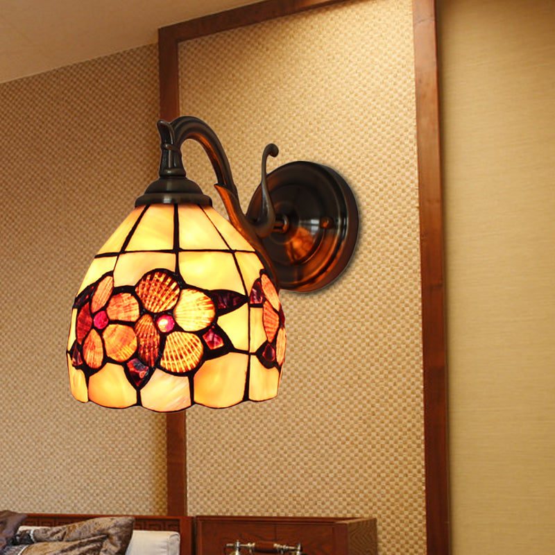 Rustic Petal Wall Sconce: Stained Glass 1-Light Lamp Orange - Ideal For Bedrooms