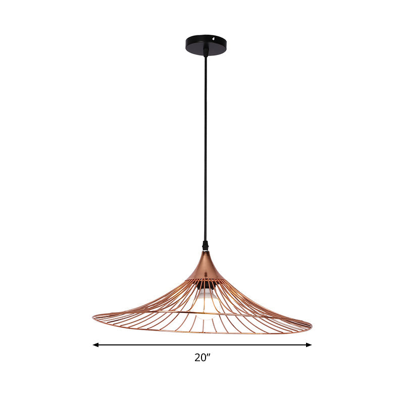 Rose Gold Cafe Pendant Light with Flared Wire Shade - Modern Single Ceiling Lamp