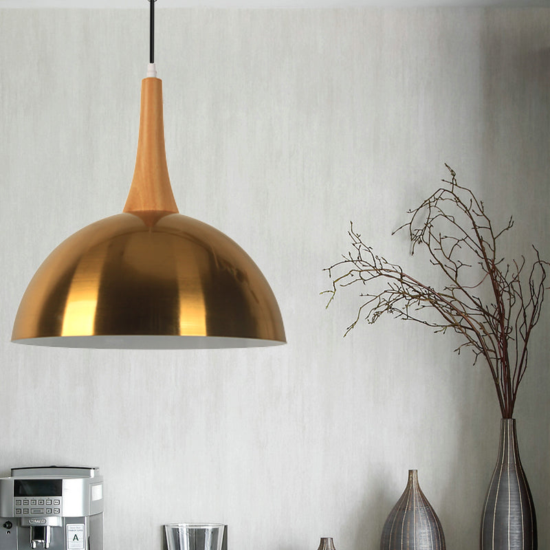 Elegant Gold Metal Hanging Lamp For Cafe Dining Table - One-Head Bowl Pendant Lighting