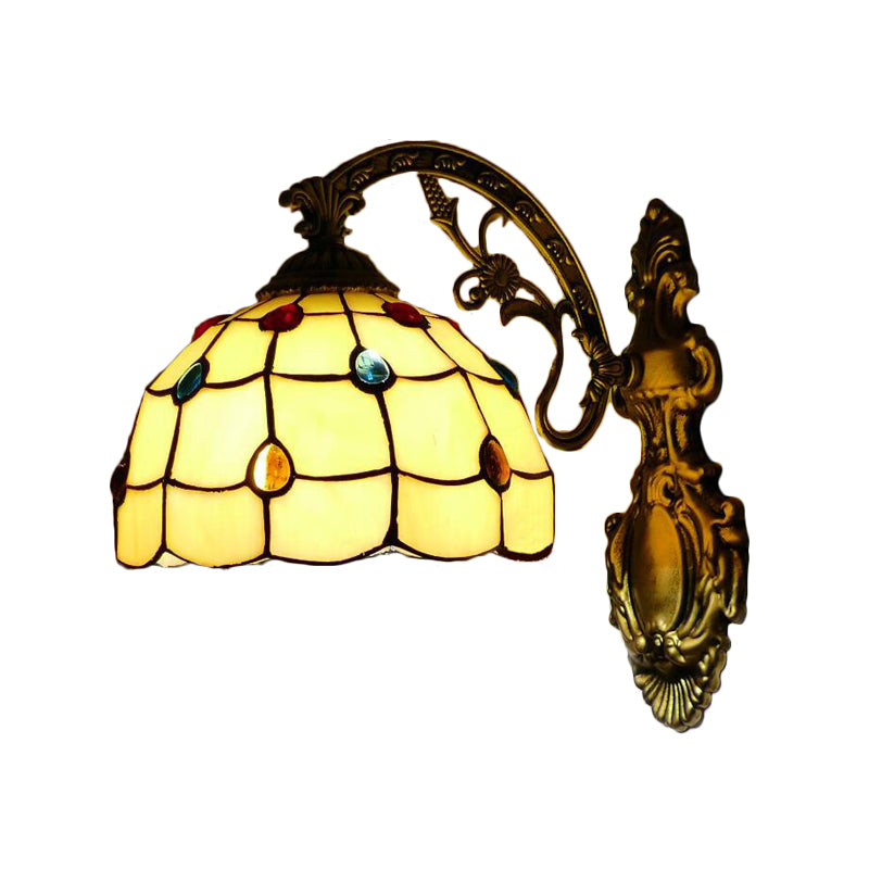 Tiffany Stained Glass Wall Sconce Light - Yellow With Bowl Shade