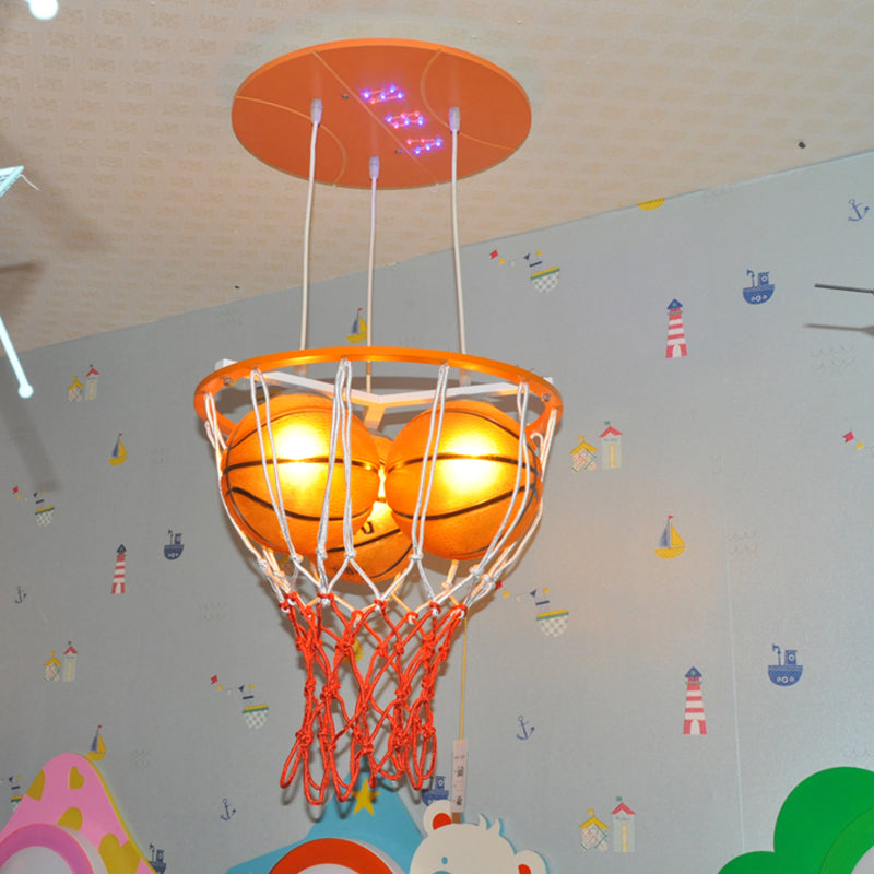 Sports Style Glass Basketball Pendant Light For Boys Bedroom - 3-Light Sport Lamp