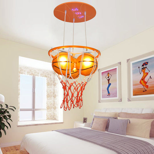 Sports Style Glass Basketball Pendant Light For Boys Bedroom - 3-Light Sport Lamp