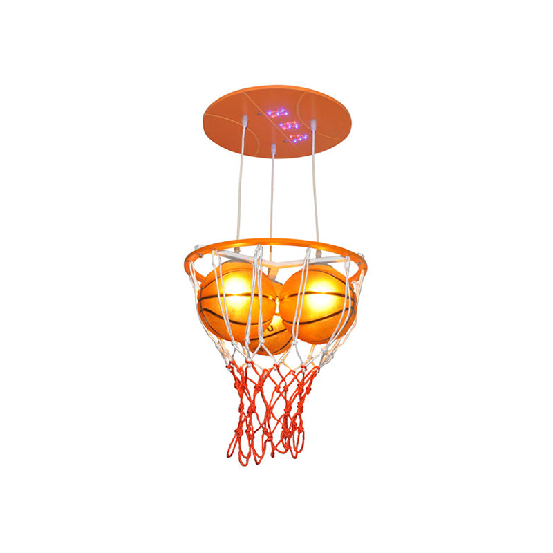 Sports Style Glass Basketball Pendant Light For Boys Bedroom - 3-Light Sport Lamp