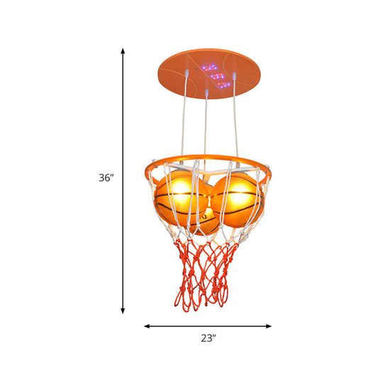 Sports Style Glass Basketball Pendant Light For Boys Bedroom - 3-Light Sport Lamp