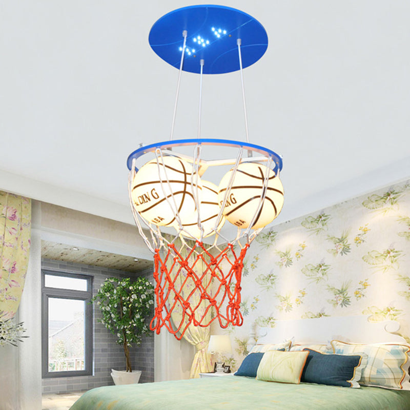 Sports Style Glass Basketball Pendant Light For Boys Bedroom - 3-Light Sport Lamp