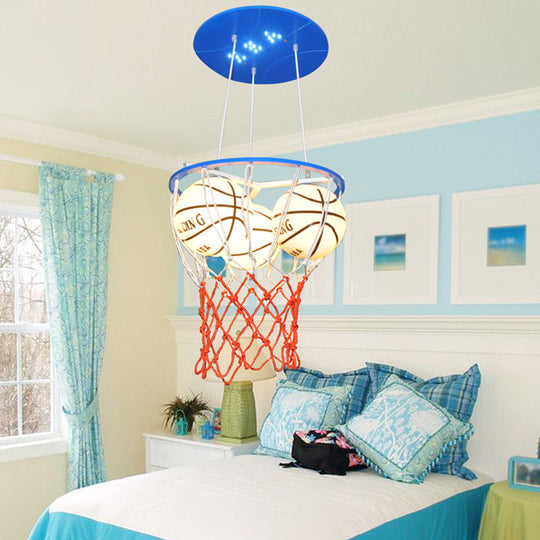 Sports Style Glass Basketball Pendant Light For Boys Bedroom - 3-Light Sport Lamp