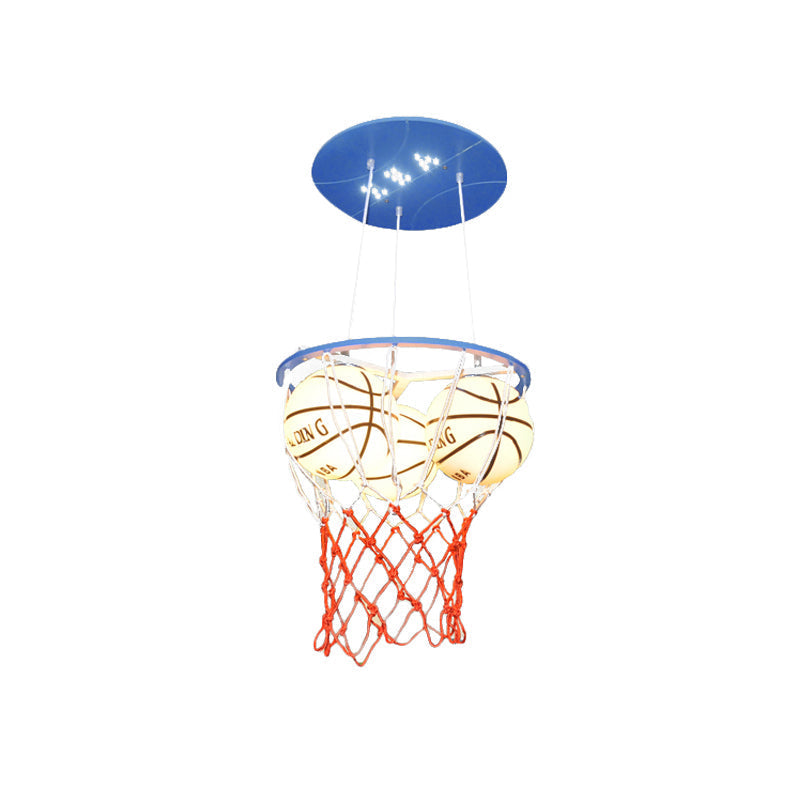 Sports Style Glass Basketball Pendant Light For Boys Bedroom - 3-Light Sport Lamp