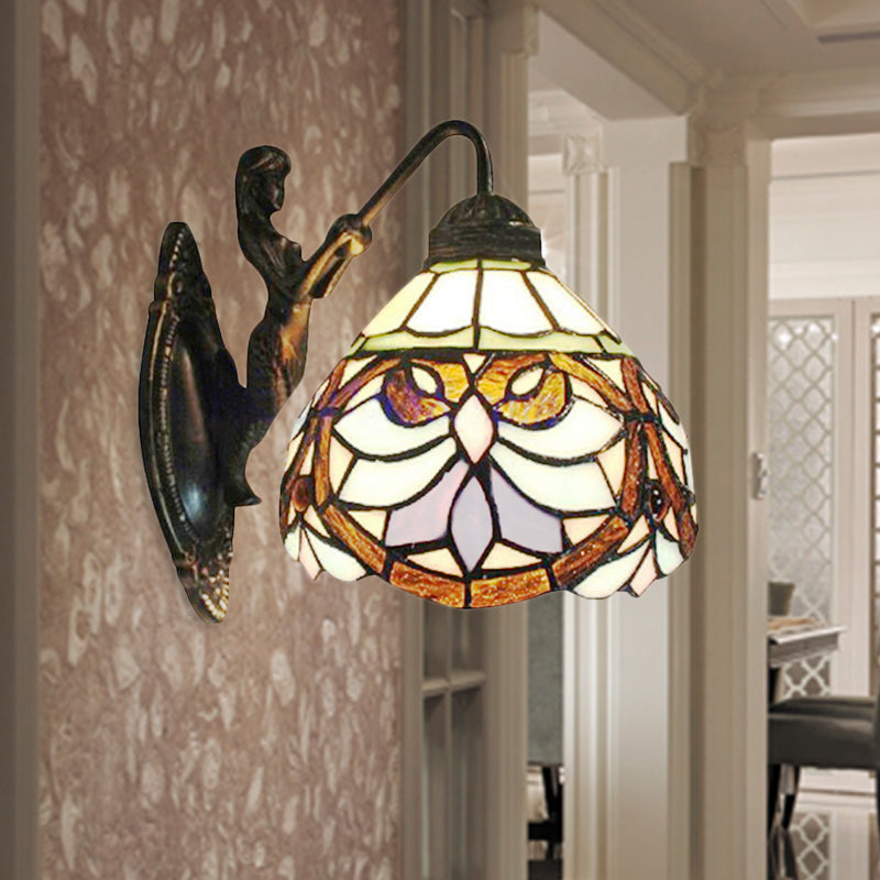 Victorian Dome Wall Light With Beige Glass Sconce And Flower Pattern