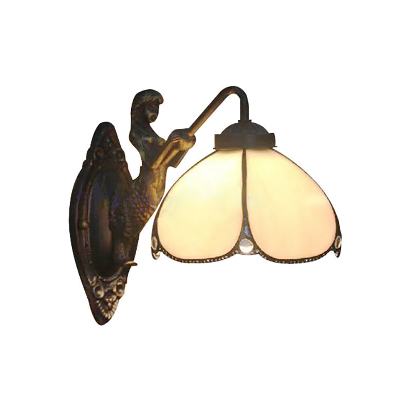 Tiffany Beige Glass Wall Sconce Light With Mermaid Decoration For Corridor