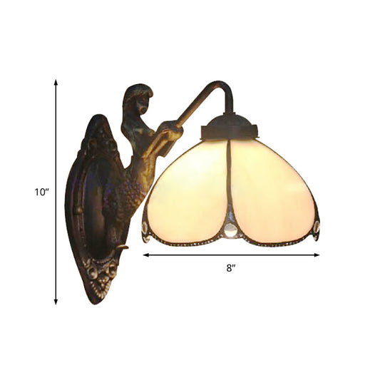 Tiffany Beige Glass Wall Sconce Light With Mermaid Decoration For Corridor