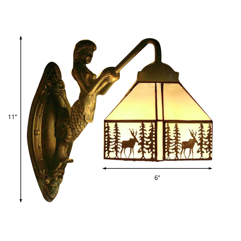 Stained Glass Wall Mount Light With Mermaid Decoration - Retro 1-Light Small House Lighting