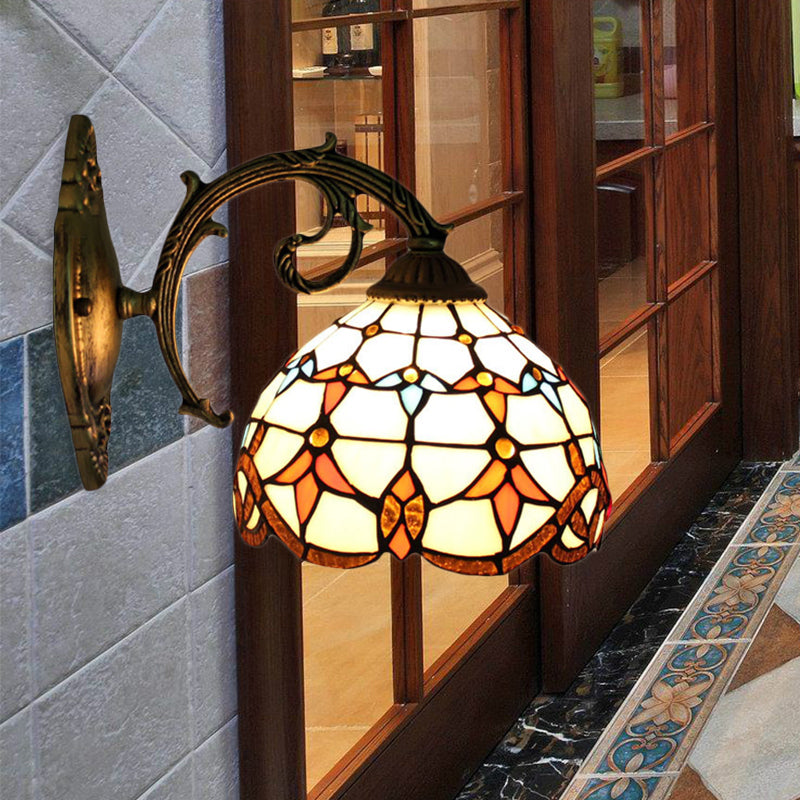 Vintage Stained Glass Tulip 1-Light Wall Sconce For Hallway Décor Beige