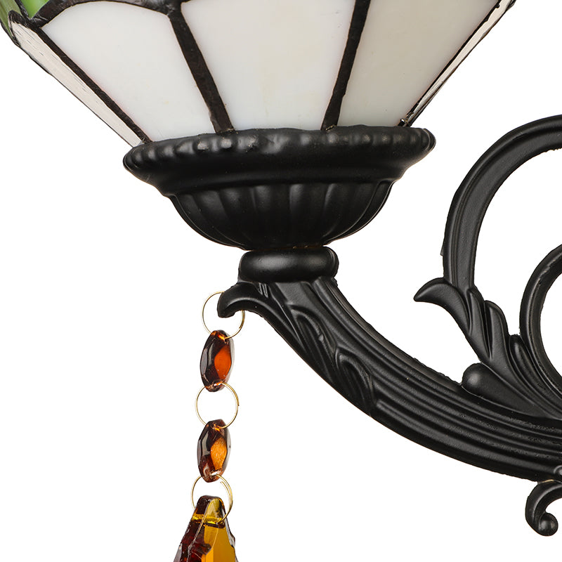 Lodge Stained Glass Wall Sconce Lighting Fixture With Crystal 1-Light