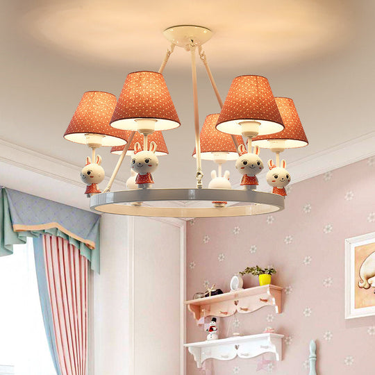 Childrens Pink Bunny Chandelier: Metal 3-Headed Hanging Light With Dot Shade For Girls Bedroom 6 /