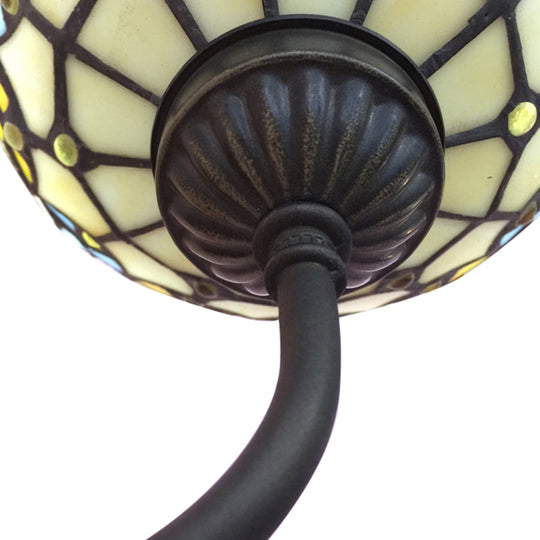 Baroque Bowl Sconce Light Fixture - Yellow/Blue Glass Wall Mounted With Flower Pattern