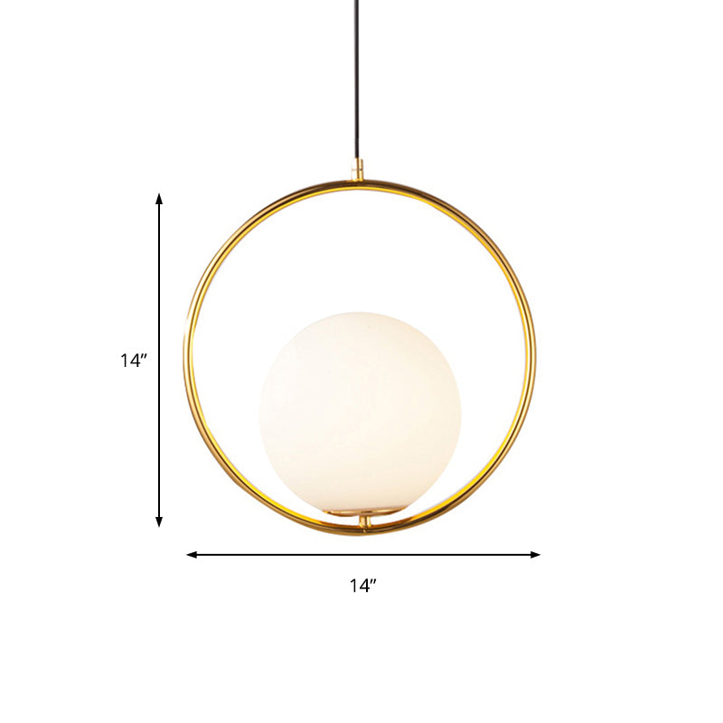 Contemporary Frosted Glass Pendant Light with Spherical Shade - White Hanging Light
