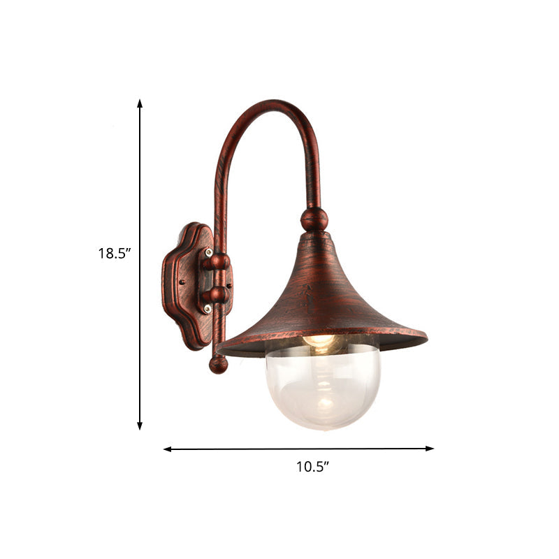 Industrial Flared Shade Metal Wall Lamp With Clear Glass Black/Rust Finish