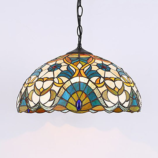 Peacock Dome Tiffany Pendant Light - Single Stained Glass Suspension