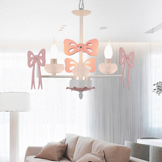 Kids Bow Pendant Light - Contemporary Metal Chandelier For Living Room Décor 3 / Pink