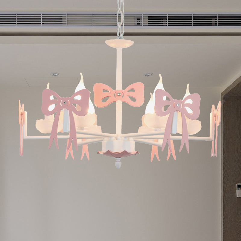 Kids Bow Pendant Light - Contemporary Metal Chandelier For Living Room Décor 6 / Pink