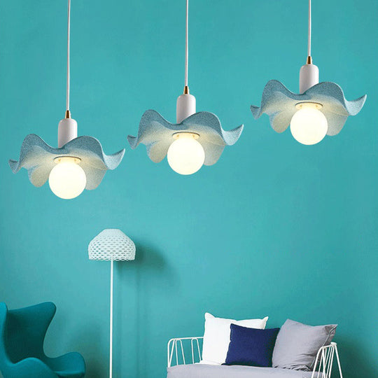 Macaron Style Floral Pendant Lamp: Single Light Kids Bedroom Suspension Blue