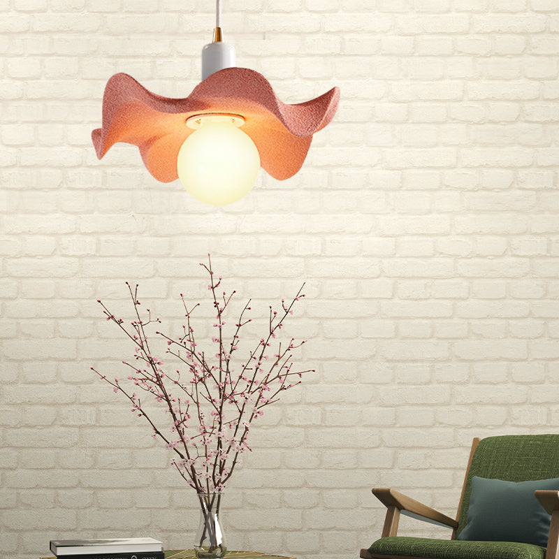 Macaron Style Floral Pendant Lamp: Single Light Kids Bedroom Suspension Pink