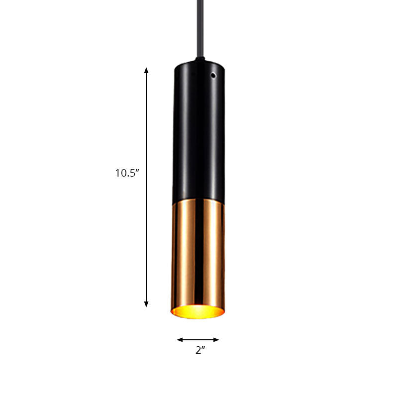 Modern Black And Gold Single Light Cylinder Pendant Lamp For Bar Cafe