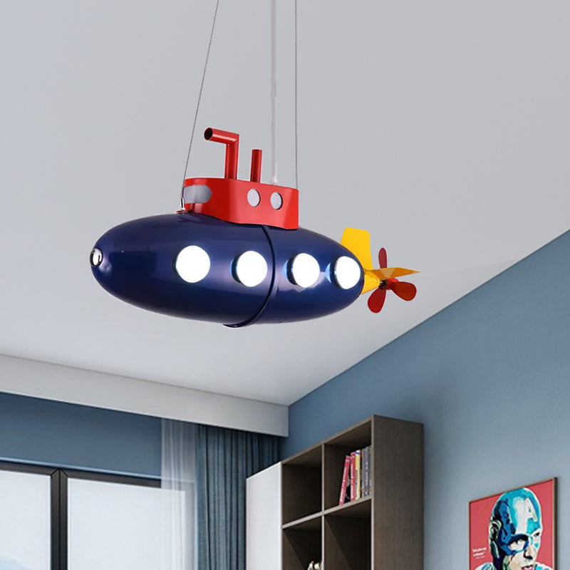 Blue Submarine Chandelier: Metal Hanging Light For Kids Game Room Or Kindergarten