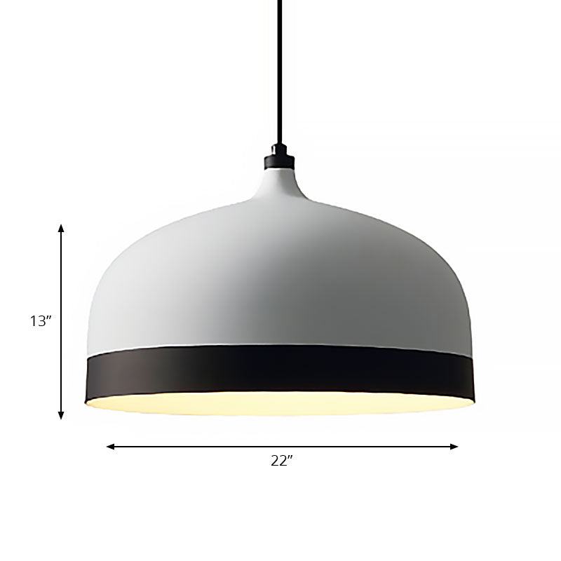 Metal Domed Hanging Light Fixture - Modern Simple Suspension Lamp, Black & White