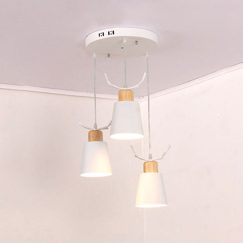 Metal Pendant Lamp With Antler Accents Nordic Hanging Light For Cloth Shop - White 3 Lights
