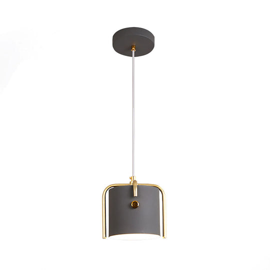 Stylish Macaron Hanging Light - 1 Light with Metallic Shade - Gray/White Barrel Suspension Lamp - Ideal for Dining Room